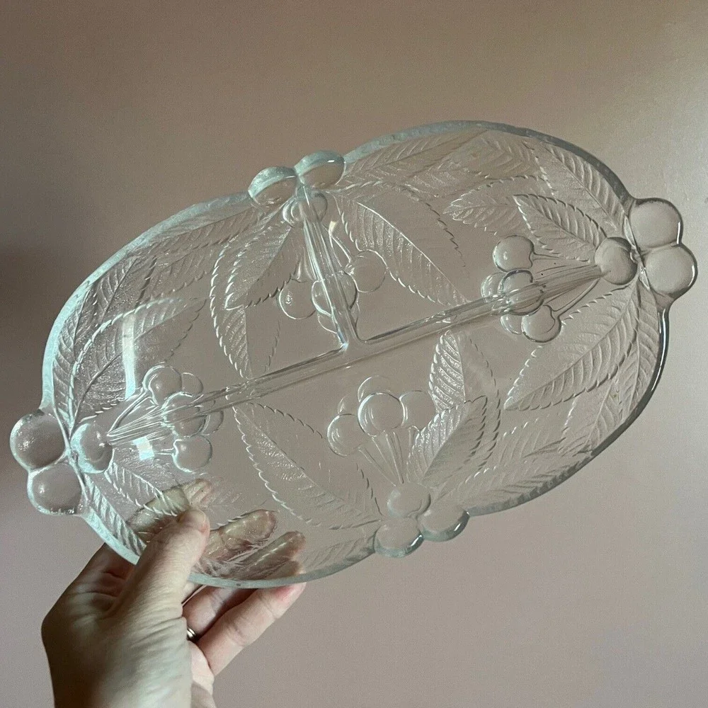 Mikasa Bountiful Cherries Frosted Divided Dish Vintage 1970's